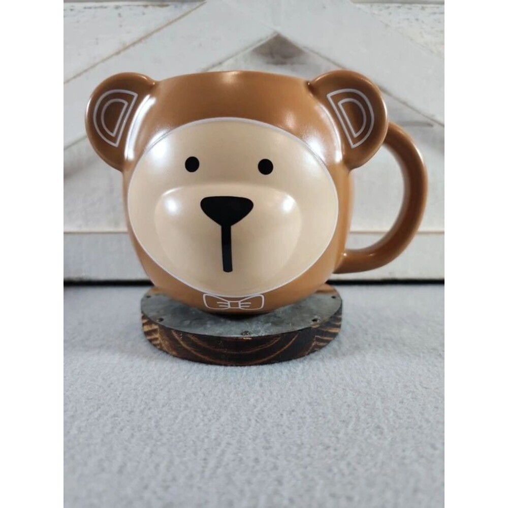 Starbucks Brown Bear Face Ceramic Coffee Mug 14 oz Holiday Bearista Cup